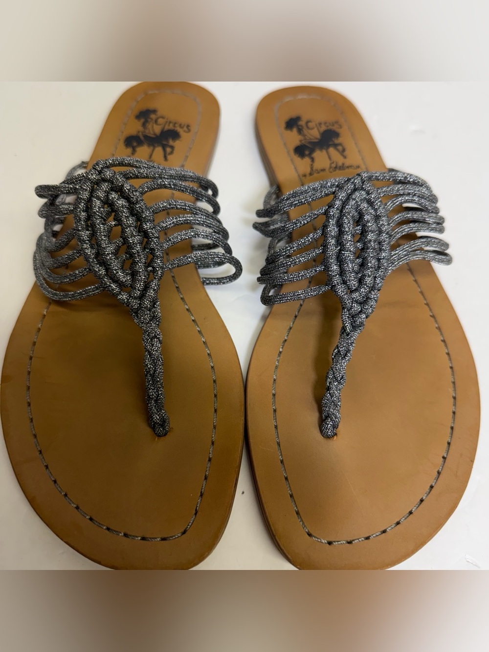 Circus by Sam Edelman Silver Braided T-Strap Sandals‎ 7.5